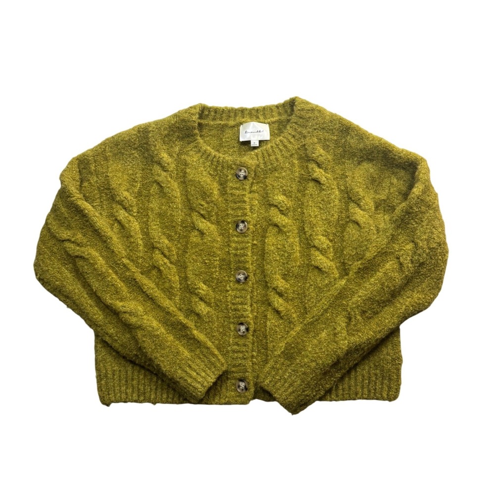 Line and Dot Womens Olive Green Cable Knit Button Front Cardigan Sweater LT4279L